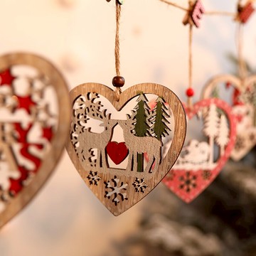 圣誕節道具創意背景布置裝飾用品鏤空木質吊飾圣誕樹木質掛件舞臺