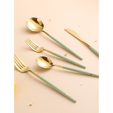 藍蓮花304不銹鋼勺子高顏值餐具ins風牛排刀叉餐具家用西瓜勺子