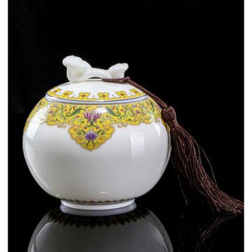 陶瓷大號如意茶葉罐德化羊脂玉白瓷大碼儲茶罐琺瑯彩密封罐普洱罐