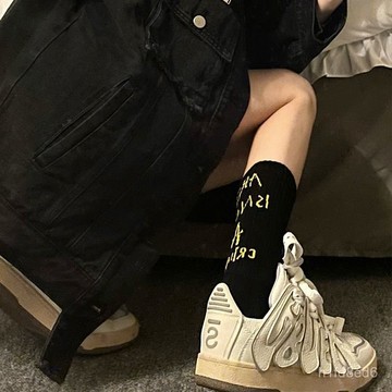 襪子 中筒襪 襪子女中筒襪秋季ins潮白色字母運動高幫外穿長筒運動個性情侶款 舒適