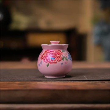 粉汝牡丹刺繡花花口茶葉罐家用高檔精致茶罐防潮密封罐中式儲物罐