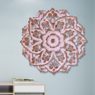 泰國實木壁掛件柚木雕花板圓東南亞進口酒店會所背景墻玄關裝飾