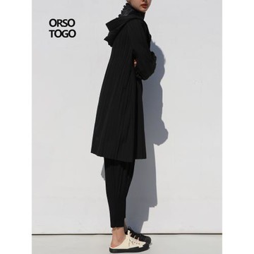 ORSOtoGO褶皺風衣a型極簡連帽中長款外套春裝寬松大碼女裝2025新