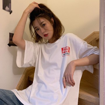 夏季純棉正肩短袖T恤女新款ins設計感字母印花寬松百搭上衣服