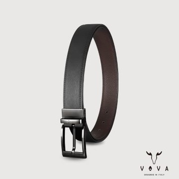 【VOVA 沃汎】台灣總代理 商務型男 樹皮紋方頭旋轉金屬造型穿針式皮帶-亮面鎗色/VA023-001-GUN