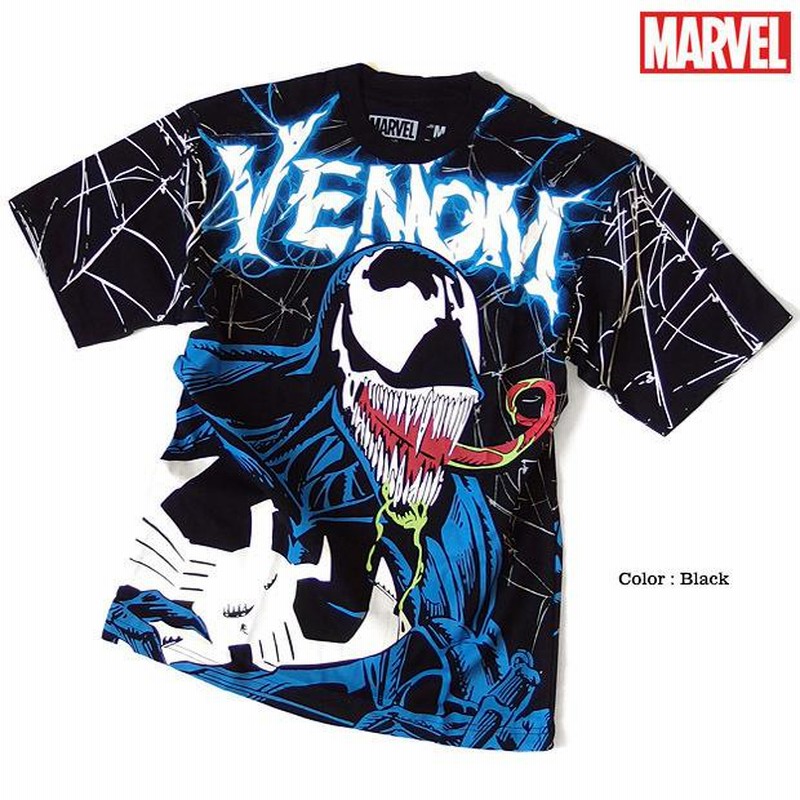 ヴェノム MARVEL ベノム マーベル プリント Tシャツ キャラクター 総柄 プリント 半袖 スパイダーマン アメコミ tシャツ グッズ メンズ  黒 ブラック 派手 | LINEショッピング