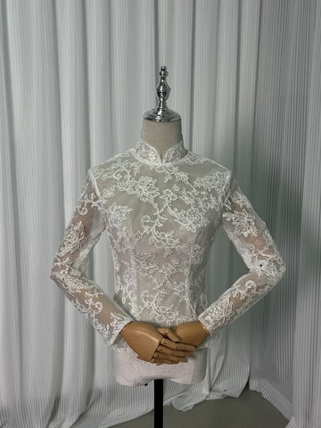 罩衫 高領 長袖 包布扣 3D 立體蕾絲刺繡 新娘/婚紗/婚禮/喜宴