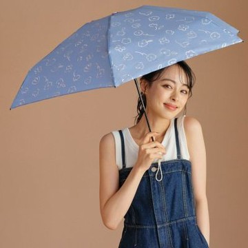 Wpc.經典手繪花卉迷你便攜五段手動晴雨兩用傘-淺藍