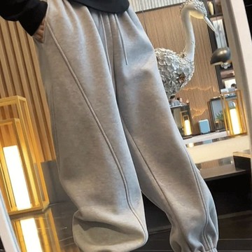 胖胖美依 休閒褲 運動褲 長褲 M-3XL韓系秋冬季寬鬆顯瘦加厚加絨束腳女褲子休閒衛褲-12155.