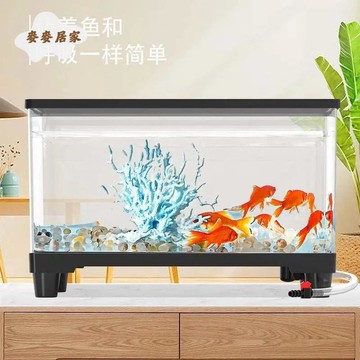 2025新款家用水族箱亚克力鱼缸带盖生态金鱼龟缸底部排水客厅阳光pm6101