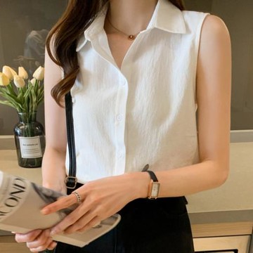 白色雪紡襯衫女夏裝2026年新款氣質翻領坎肩背心外穿打底無袖上衣