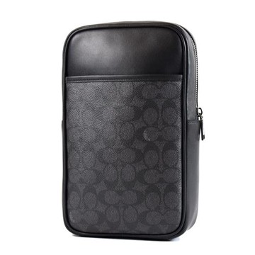 COACH 男款 緹花LOGO防刮方型拉鍊胸包-灰黑