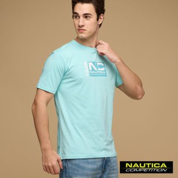 Nautica  男裝 Competition復古運動字體短袖T恤-藍色