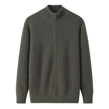 鄂爾多斯市產高端100純羊絨衫男拉鏈開衫半高領加厚毛衣外套E3781