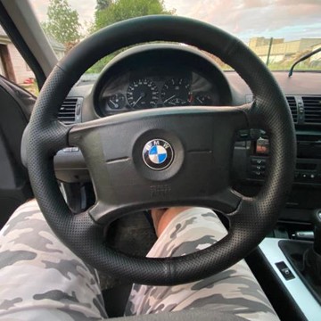 專用寶馬E46 E39 X3 E83 X5 E53手縫真皮方向盤套汽車把套四季