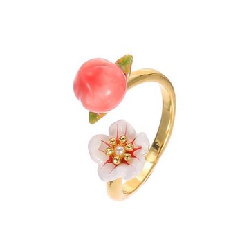 【巴黎精品】戒指琺瑯開口戒-水蜜桃白色花朵珍珠女飾品a1gf27