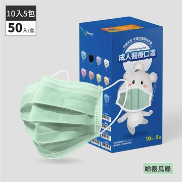 守護天使 昌明生技 成人醫療口罩-哈密瓜綠 50入(10片x5袋)