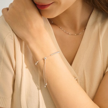 珠光 可調節抽繩纯银925手鍊