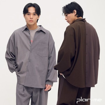 plain-me [Timelly-可拆式西料襯衫] 條紋 襯衫 西料襯衫 寬鬆襯衫 可拆式 [PLN3360-252]