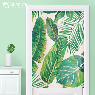 綠葉布藝門簾隔斷簾家用臥室廚房衛生間半簾布簾免打孔裝飾簾子
