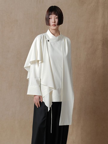 輕國風中式交領自帶圍巾披肩飄逸襯衫
