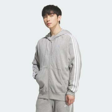 Adidas 愛迪達 Es+ 3s Ft Fz Hd [KF3709] 男 連帽外套 運動外套 灰 白