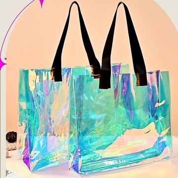 PVC鐳射手提袋 購物袋 環保袋 彩虹 網紅提袋 透明手提袋應援鐳射袋 化妝品鐳射袋 防水鐳射袋 客製化禮品專家6717