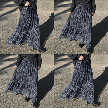 Y2 style▪️灰藍豹紋網紗黑內裏長裙▪️Y2style歐美設計款寬鬆韓版個性大尺碼【D72944】