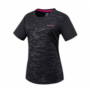 【【蘋果戶外】】山林 51P12-01 黑 女 迷彩透氣排汗抗UV上衣 圓領短T 短袖 吸濕排汗衣 防曬抗UV 春夏 Mountneer