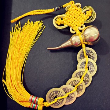 【優選百貨】鎮宅擺件 化煞掛件 裝飾品 五帝錢六帝八帝銅錢開口銅葫蘆鎮宅招財化門對門五黃二黑紅黃色繩 全館免運 618購物節