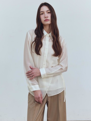 Double Layer Sheer Relaxed Fit Blouse [Cream]