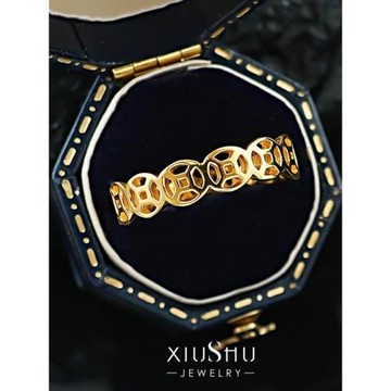 錢多多新中式銅錢925銀鍍金戒指素圈排戒疊戴百搭高級感簡約