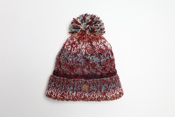 紅豆毛球雜線翻邊純羊毛線手工編織全襯防風毛帽|交換禮物|聖誕節