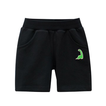 27KIDS - 純棉腰鬆緊五分褲-口袋恐龍-黑色