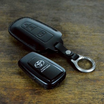 義大利協會認証植鞣革黑色手縫Toyota智能鑰匙專屬皮套