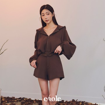 厚磅太空棉連帽外套短褲SET-咖