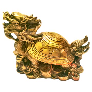 開運陶源 乾坤太極八卦銅龍龜踩元寶 四靈之一  龍龜 金色  1個