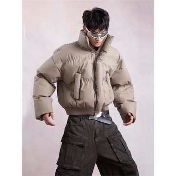 PLAN1ONE秋冬重磅加厚保暖面包服復古純色寬松立領高級感短款上衣