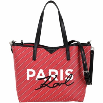 KARL LAGERFELD K/CITY PARIS 附萬用包字母條紋塗層帆布購物包