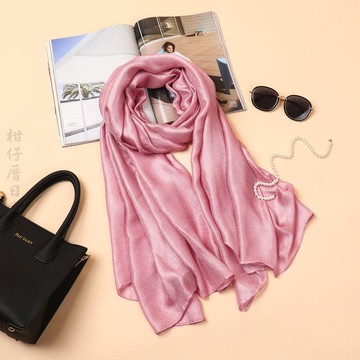 🔥2件9折🍊臺北出貨🍊可開發票2026新款女荷蘭亞麻圍巾 純色珍珠光米色絲巾沙灘巾防曬圍巾