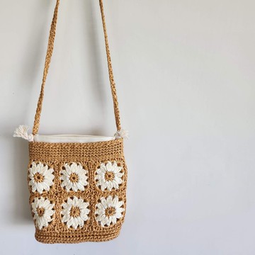 JOAN作品 - 百搭質感雛菊草紗編織包 可側背 可肩背