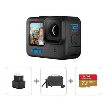 GoPro HERO12 Black 旅行四件套組(HERO12+旅行套組+雙充+Enduro雙電池組+64G記憶卡)