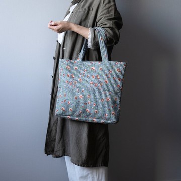 印度木印印花布 × 絎縫托特包　灰色