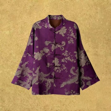 【花顏】新中式復古/紅云紗老錢風立領對襟絳紫百搭外套