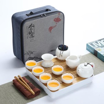 青瓷旅行茶具小套裝便攜包陶瓷一壺六杯戶外家用功夫茶壺蓋碗茶杯