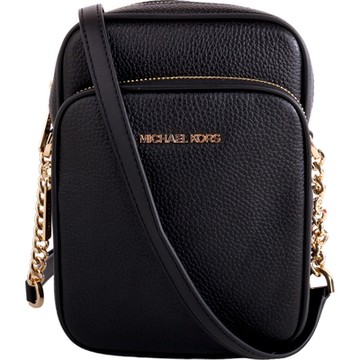 MICHAEL KORS 前口袋荔枝紋皮革斜背手機包(素面黑)