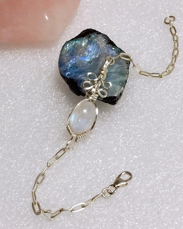 月光石古典風純銀手鏈    金屬線編織系列