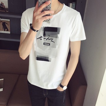 FINDSENSE H1 2018 夏季 新款 個性 幾何圖案 印花 設計 圓領 百搭 短袖 修身 T恤 潮流 時尚 男