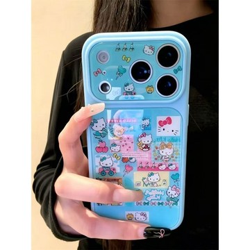 KT貓插畫適用蘋果17AIR/16PROMAX手機殼15PLUS大視窗14iPhone13套