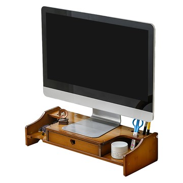 小麥購物 實木螢幕增高架 愛心抽屜款 L1219  茶色